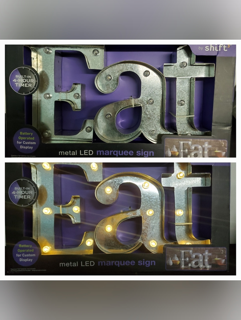Metal LED Marquee Sign Eat- Rustic Finish Home Decor Battery Operated